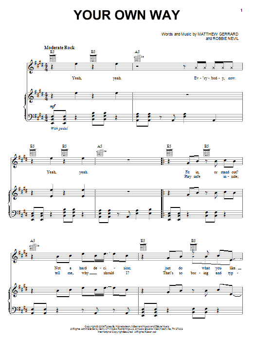 Learn to play Spectacular! (Movie) Your Own Way sheet music for Piano, Vocal & Guitar Chords (Right-Hand Melody) in minutes. Price: 7.8900$ Spectacular! (Movie) Your Own Way sheet music notes and chords arranged for Piano, Vocal & Guitar Chords (Right-Hand Melody)