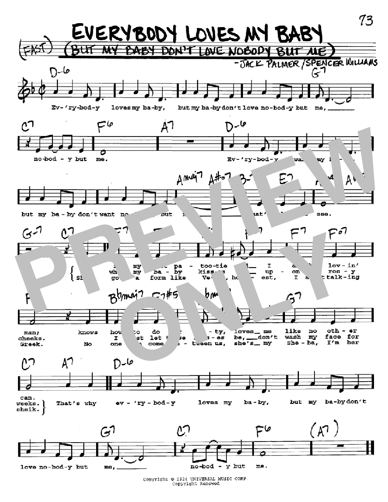 Learn to play Spencer Williams Everybody Loves My Baby (But My Baby Don't Love Nobody But Me) sheet music for Real Book – Melody, Lyrics & Chords in minutes. Price: 5.9900$ Spencer Williams Everybody Loves My Baby (But My Baby Don't Love Nobody But Me) sheet music notes and chords arranged for Real Book – Melody, Lyrics & Chords