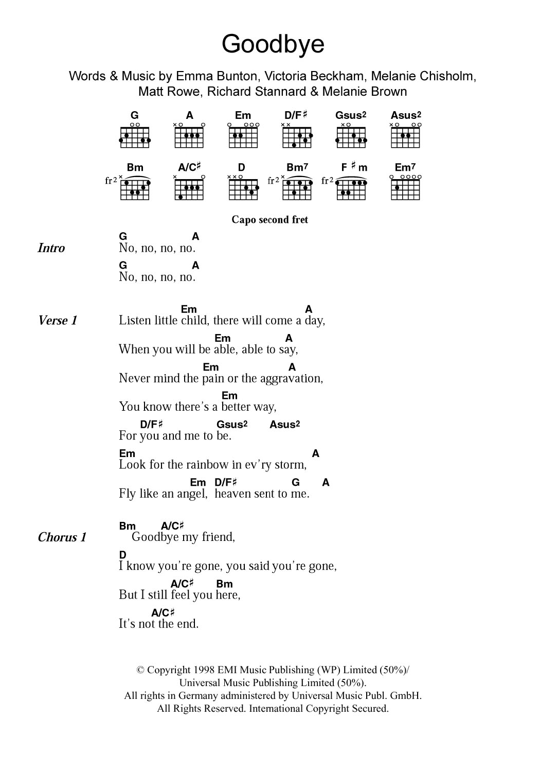 Spice Girls Goodbye sheet music notes and chords. Download Printable PDF.