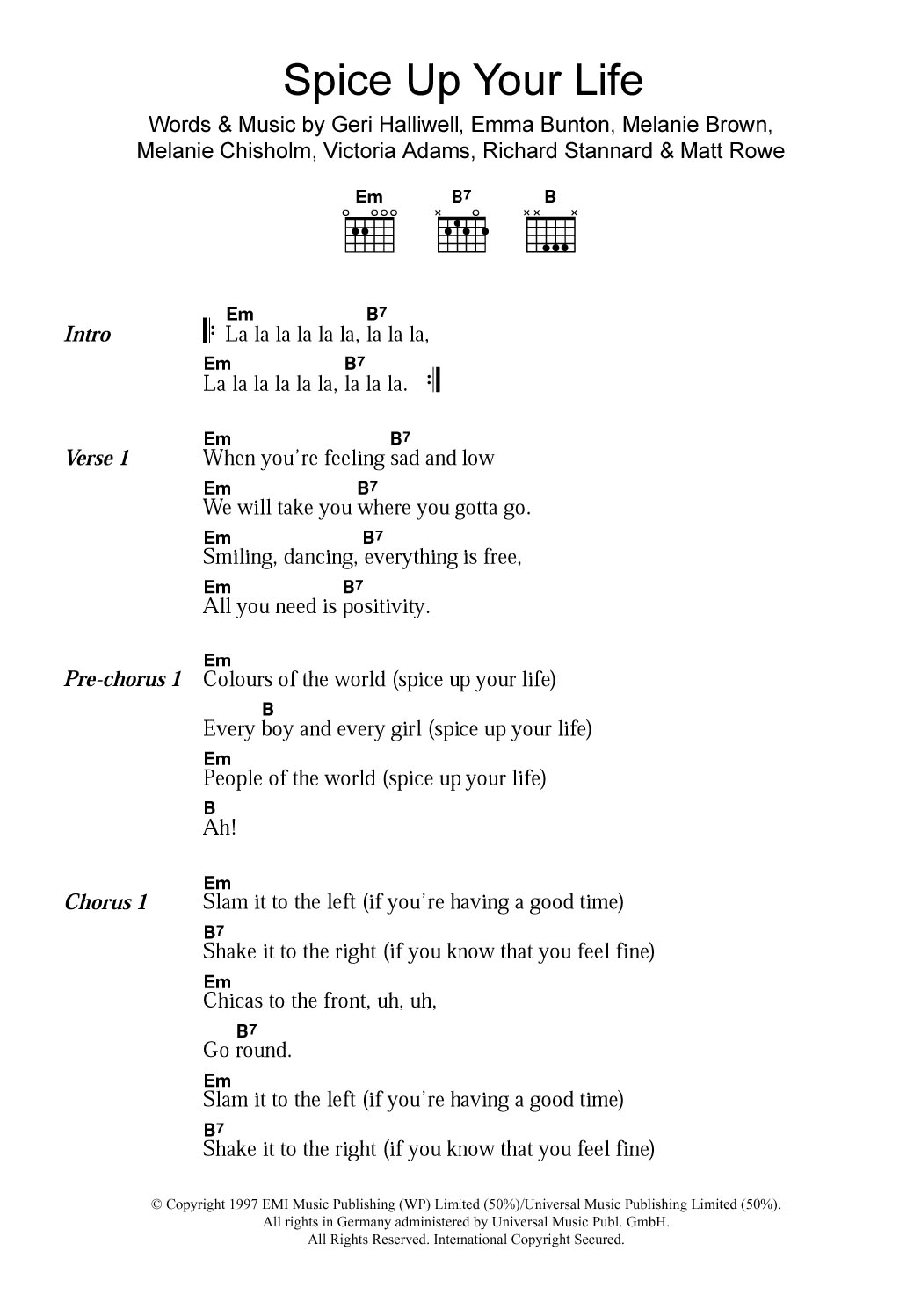 Spice Girls Spice Up Your Life sheet music notes and chords arranged for Guitar Chords/Lyrics