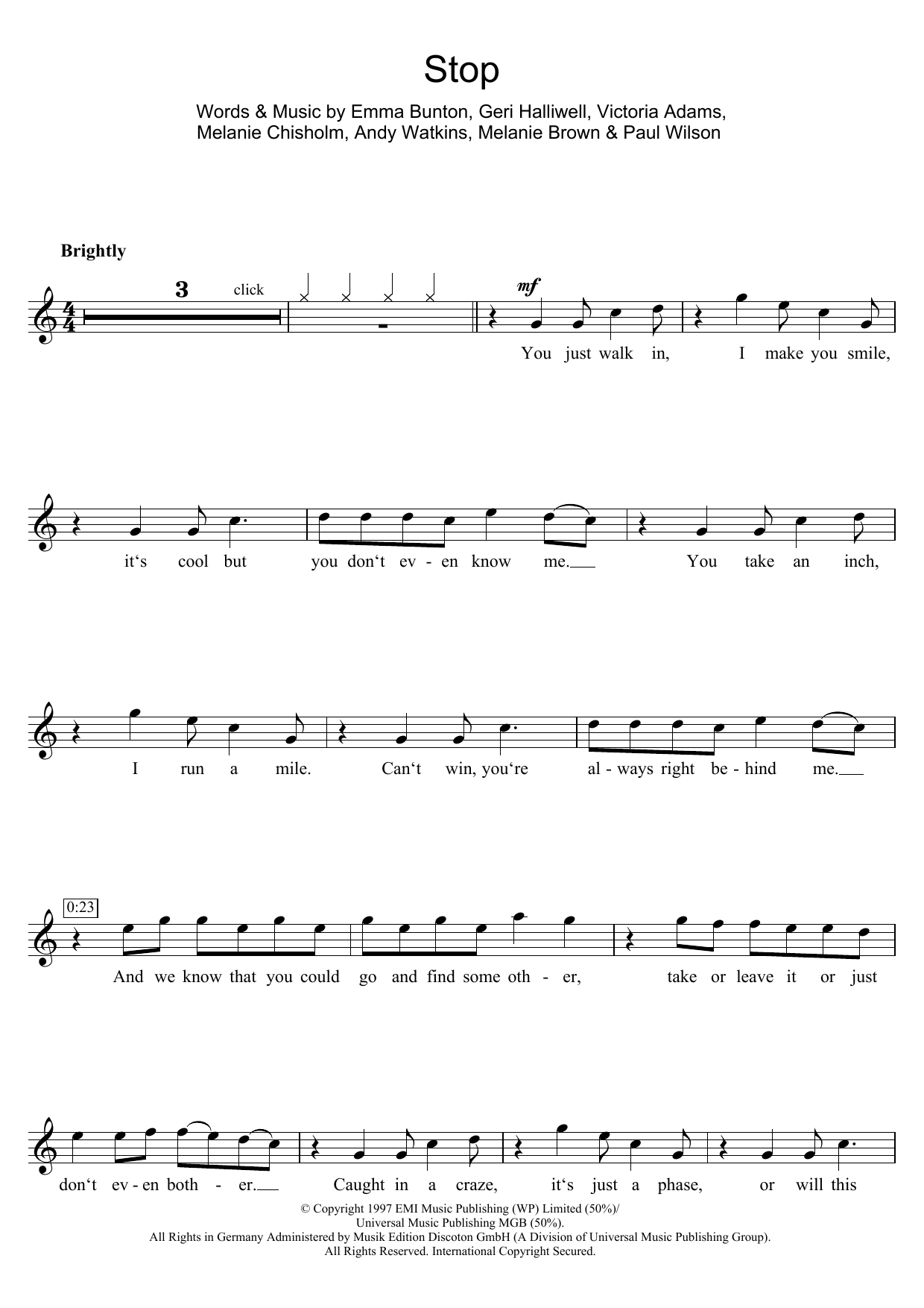 The Spice Girls Stop sheet music notes and chords. Download Printable PDF.