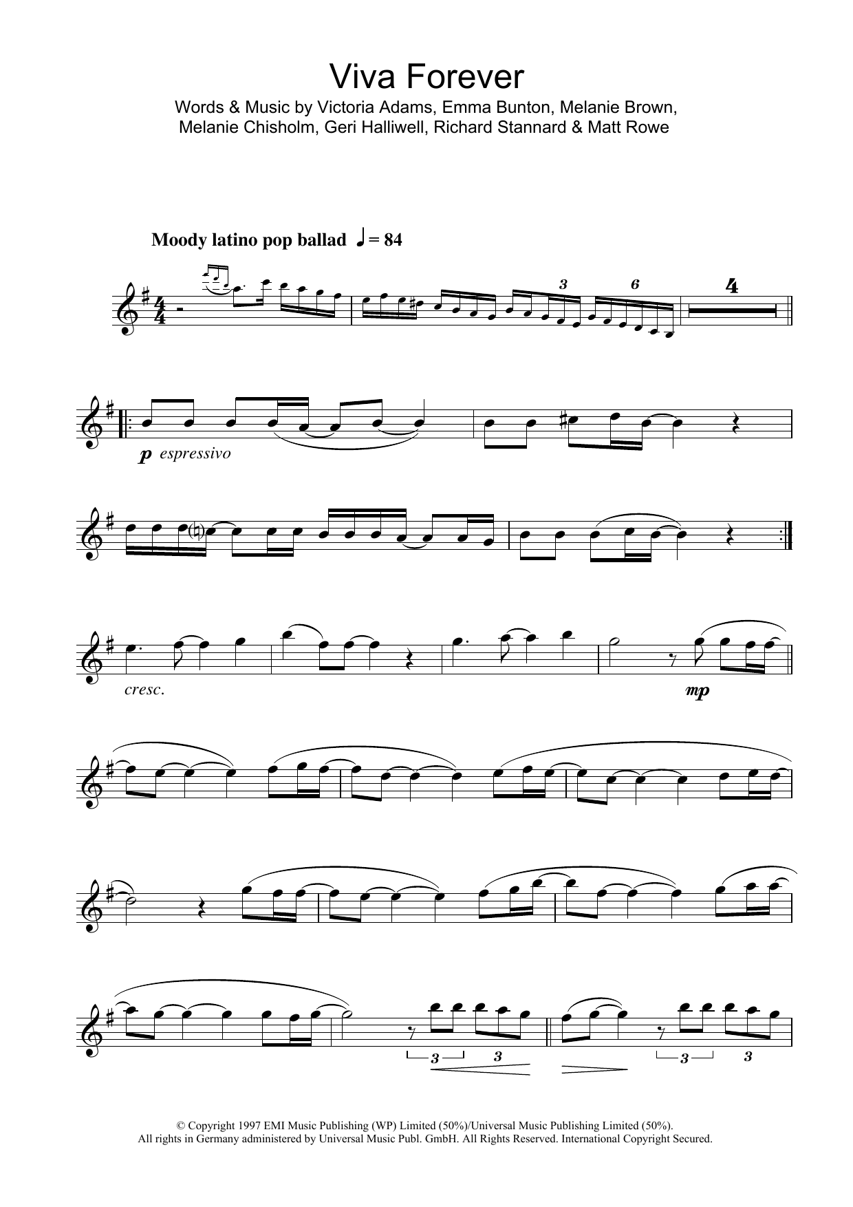 The Spice Girls Viva Forever sheet music notes and chords. Download Printable PDF.