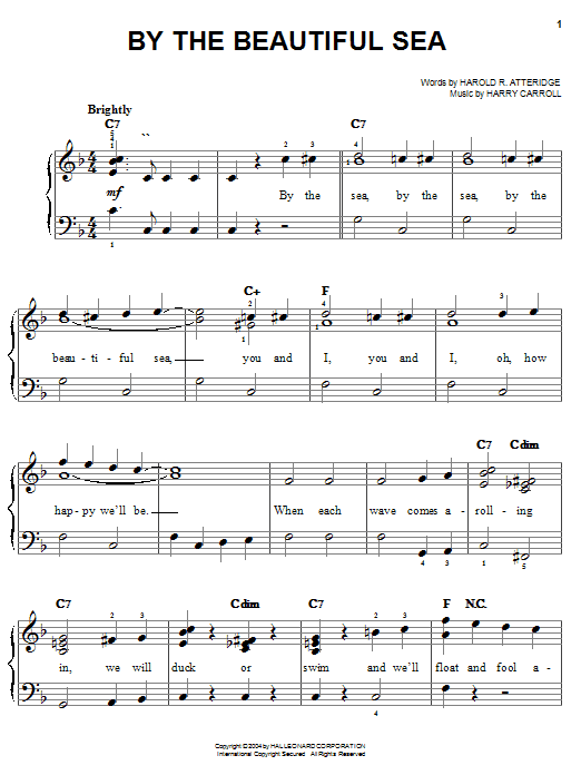 Spike Jones By The Beautiful Sea sheet music notes and chords arranged for Easy Piano
