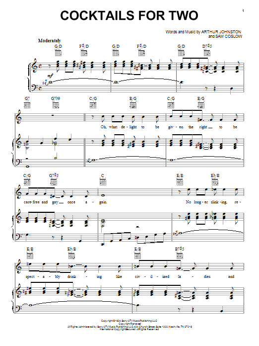 Spike Jones and his City Slickers Cocktails For Two sheet music notes and chords arranged for Piano, Vocal & Guitar Chords (Right-Hand Melody)