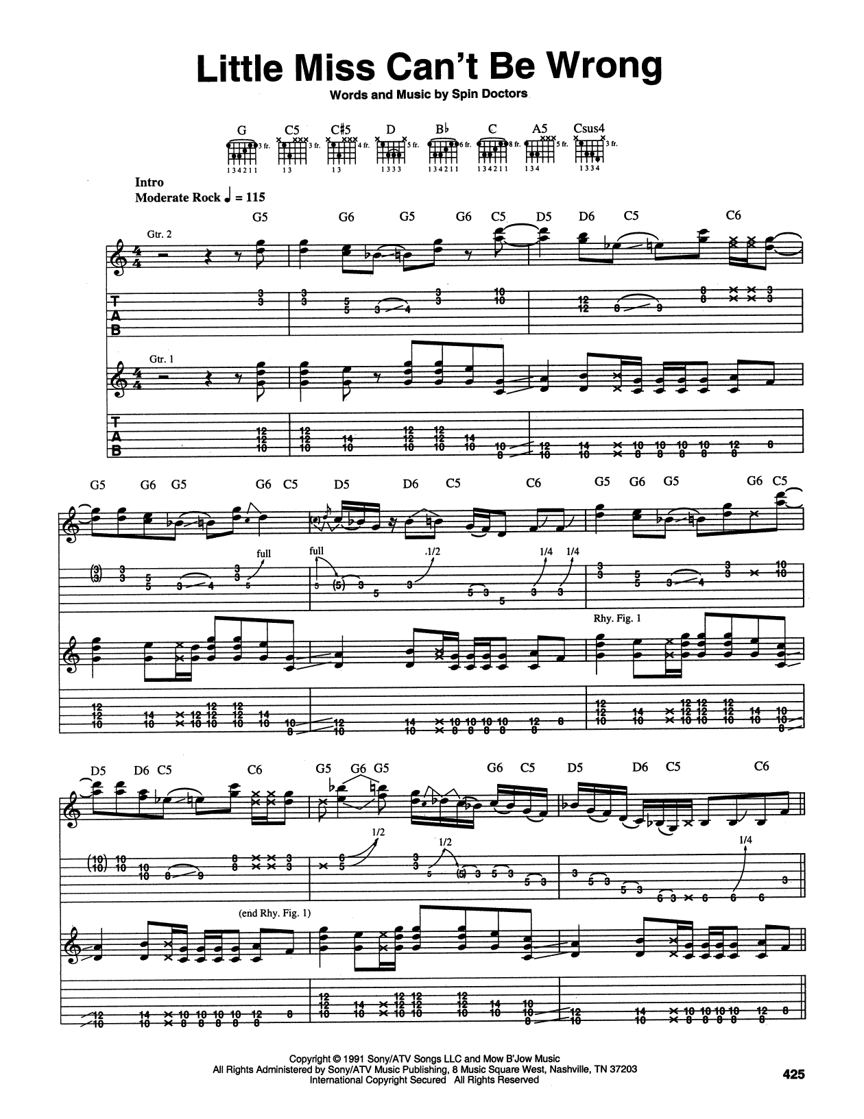 Spin Doctors Little Miss Can't Be Wrong sheet music notes and chords. Download Printable PDF.