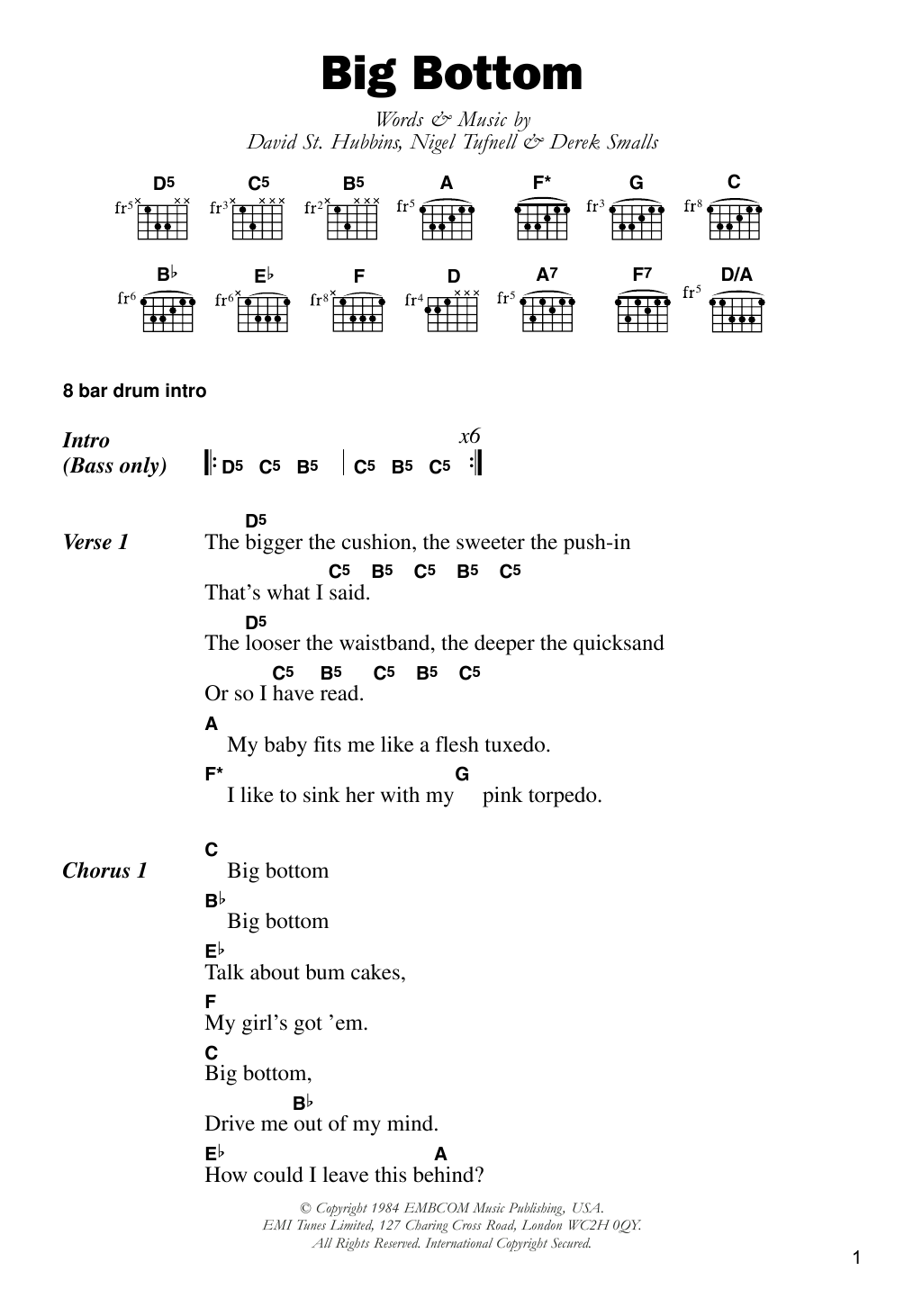 Spinal Tap Big Bottom sheet music notes and chords. Download Printable PDF.