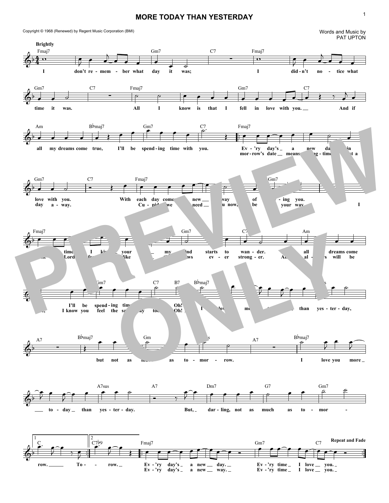 Spiral Starecase More Today Than Yesterday sheet music notes and chords. Download Printable PDF.