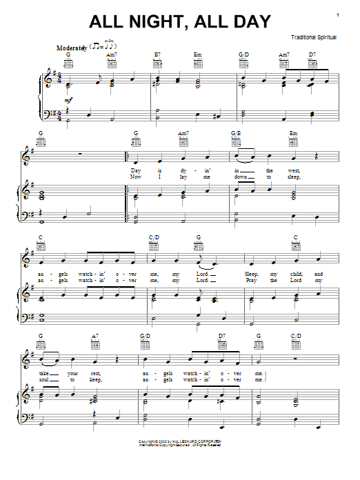 Spiritual All Night, All Day sheet music notes and chords. Download Printable PDF.