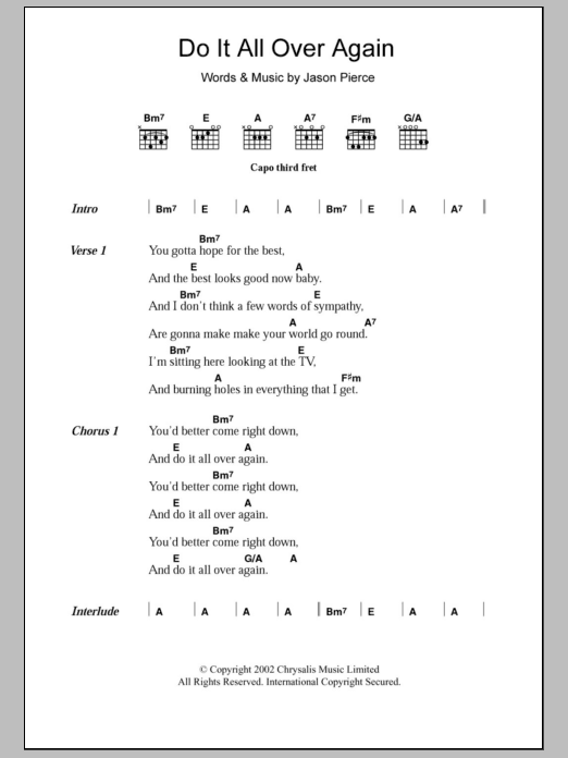 Spiritualized Do It All Over Again sheet music notes and chords. Download Printable PDF.