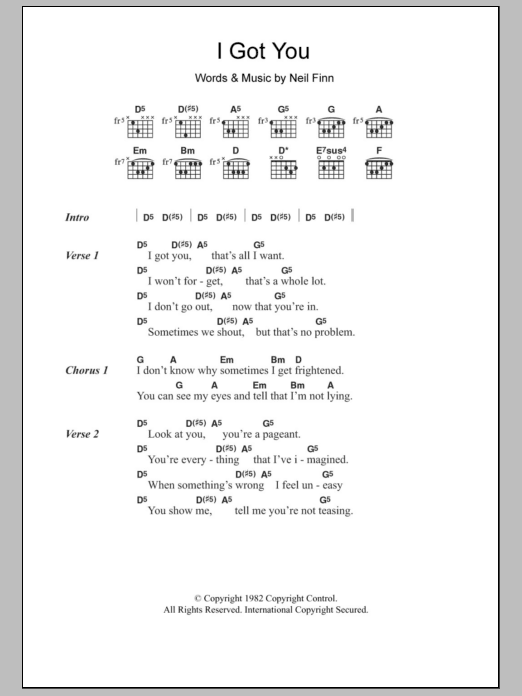 Split Enz I Got You sheet music notes and chords. Download Printable PDF.