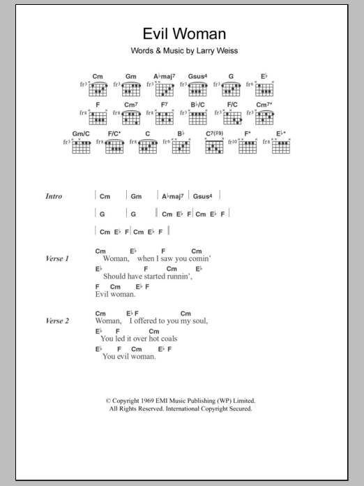 Spooky Tooth Evil Woman sheet music notes and chords. Download Printable PDF.