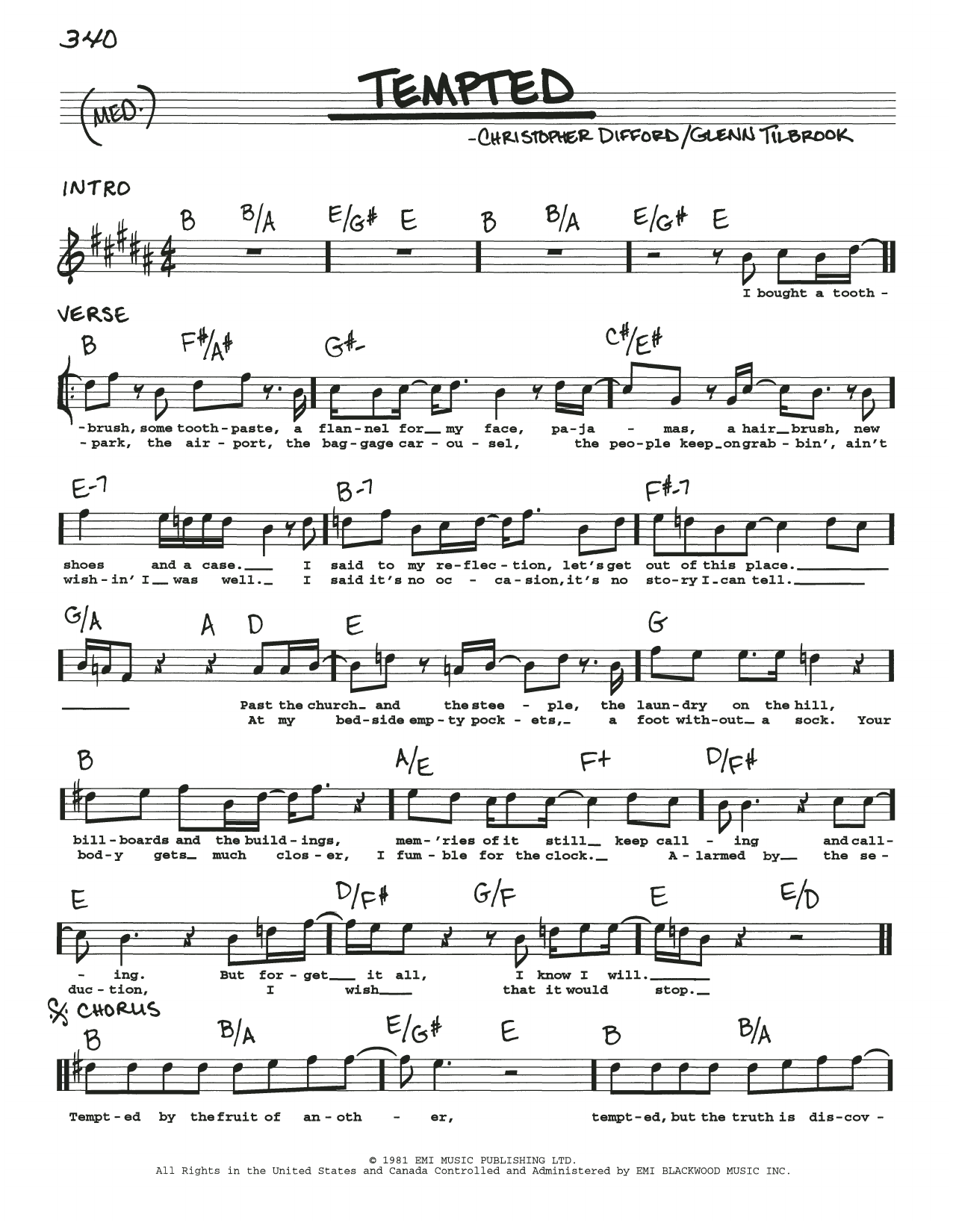 Squeeze Tempted sheet music notes and chords. Download Printable PDF.