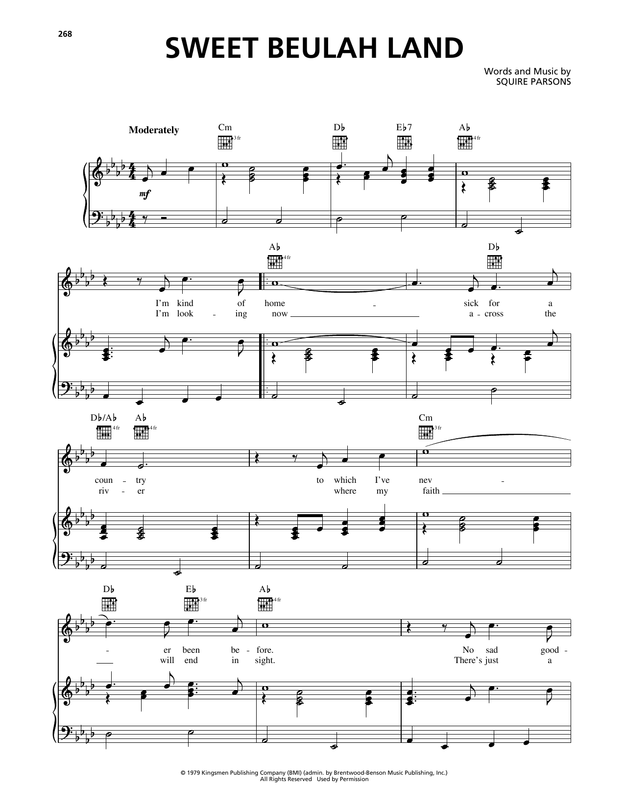 Squire Parsons Sweet Beulah Land sheet music notes and chords. Download Printable PDF.