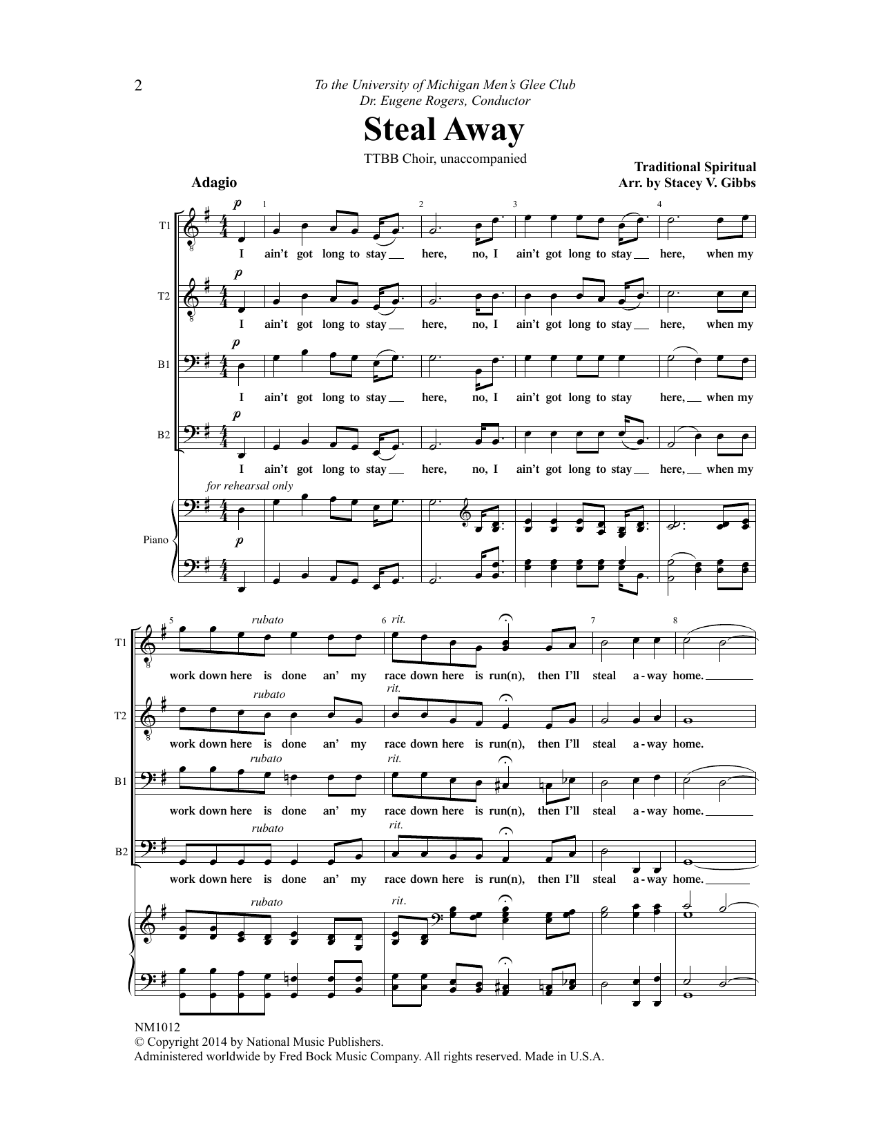 Stacey V. Gibbs Steal Away sheet music notes and chords. Download Printable PDF.