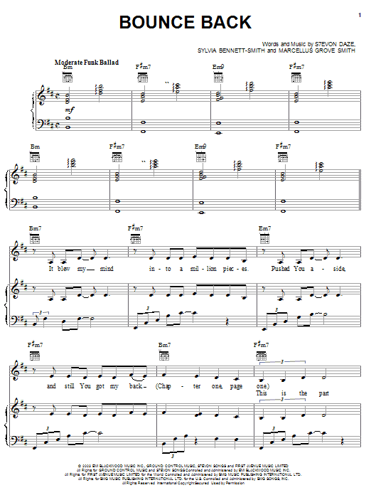 Learn to play Stacie Orrico Bounce Back sheet music for Piano, Vocal & Guitar Chords (Right-Hand Melody) in minutes. Price: 7.8900$ Stacie Orrico Bounce Back sheet music notes and chords arranged for Piano, Vocal & Guitar Chords (Right-Hand Melody)