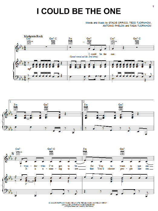 Learn to play Stacie Orrico I Could Be The One sheet music for Piano, Vocal & Guitar Chords (Right-Hand Melody) in minutes. Price: 7.8900$ Stacie Orrico I Could Be The One sheet music notes and chords arranged for Piano, Vocal & Guitar Chords (Right-Hand Melody)