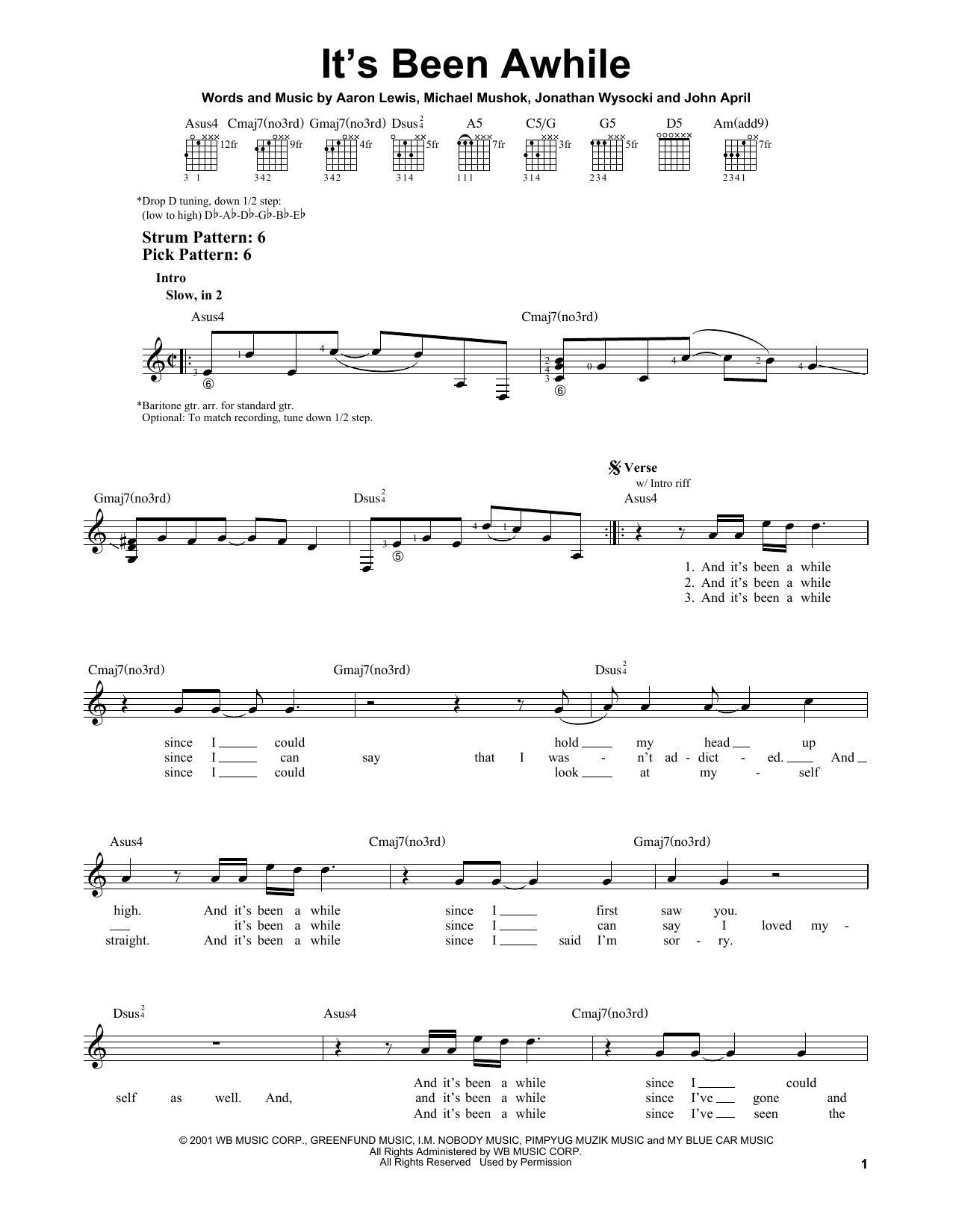 Staind It's Been Awhile sheet music notes and chords. Download Printable PDF.