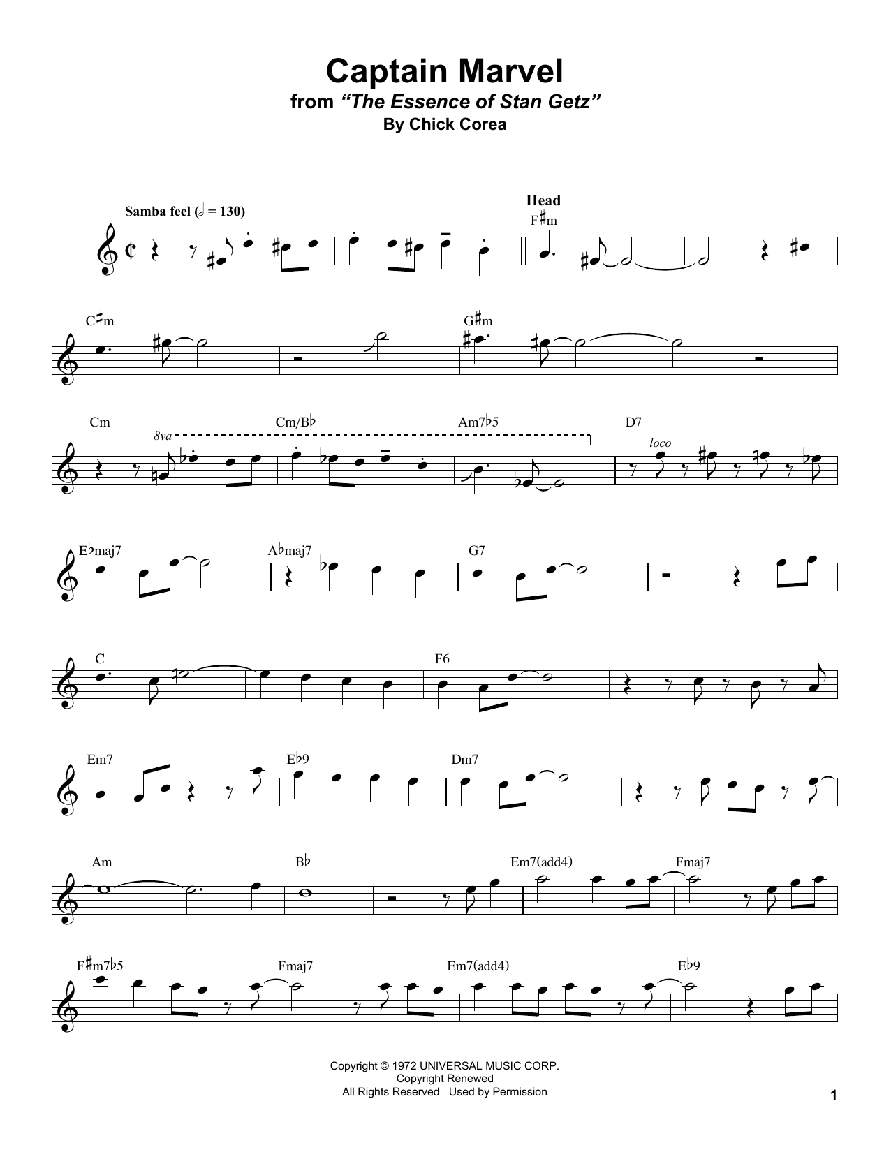 Stan Getz Captain Marvel sheet music notes and chords. Download Printable PDF.