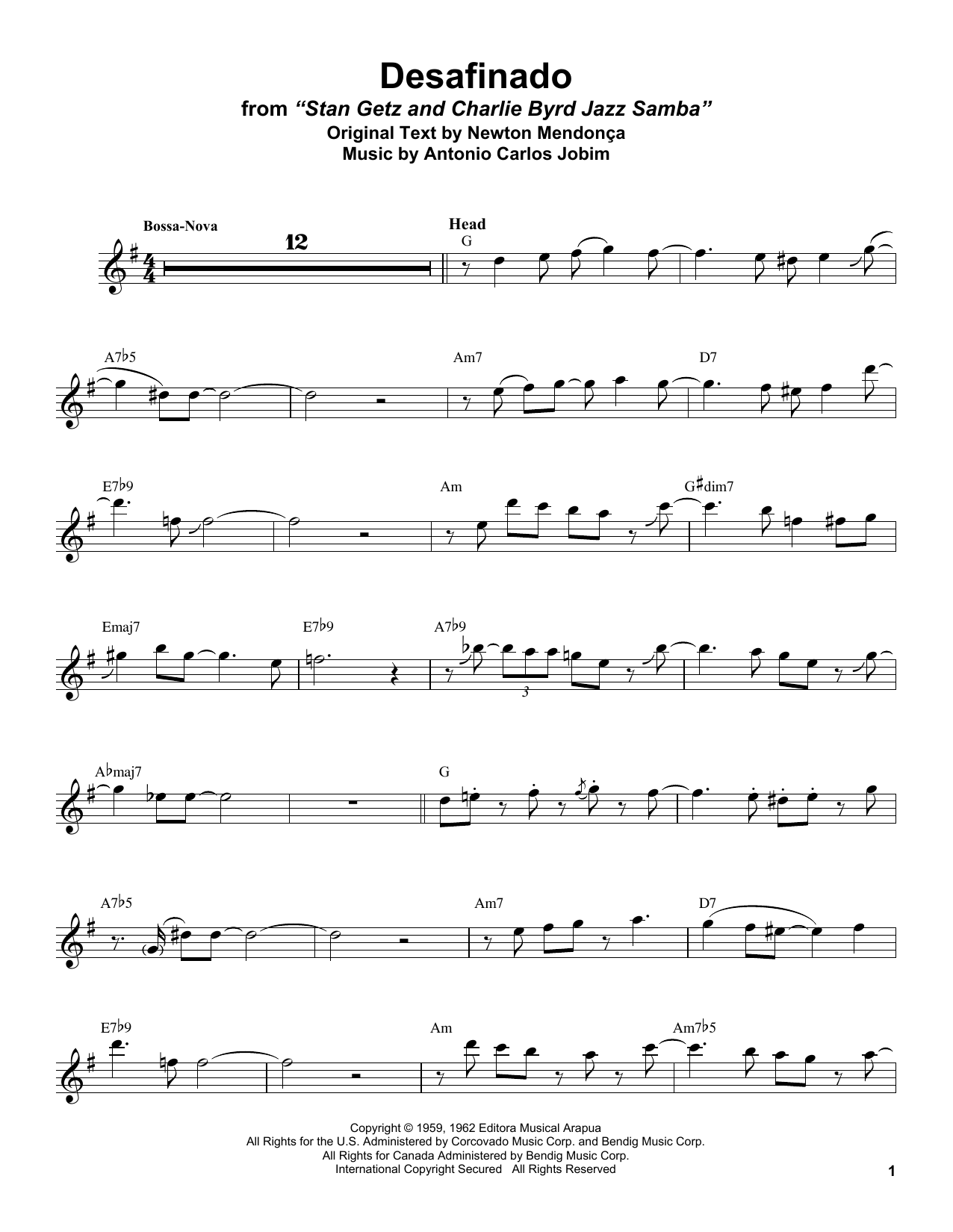 Stan Getz Desafinado sheet music notes and chords. Download Printable PDF.