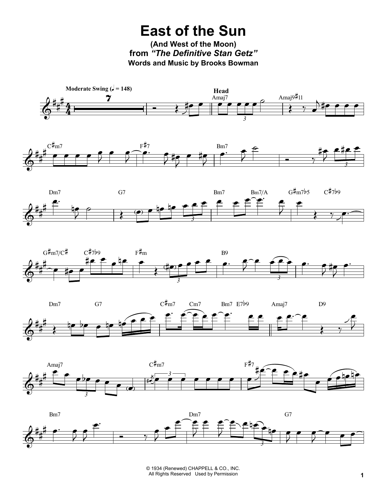 Learn to play Stan Getz East Of The Sun (And West Of The Moon) sheet music for Tenor Sax Transcription in minutes. Price: 6.9900$ Stan Getz East Of The Sun (And West Of The Moon) sheet music notes and chords arranged for Tenor Sax Transcription