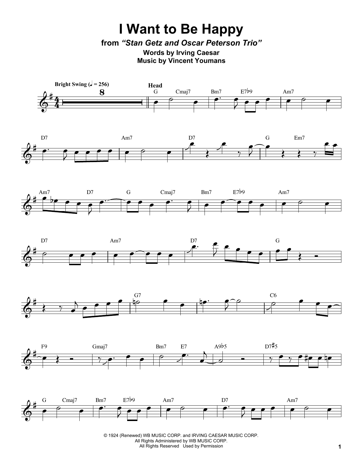 Stan Getz I Want To Be Happy sheet music notes and chords. Download Printable PDF.