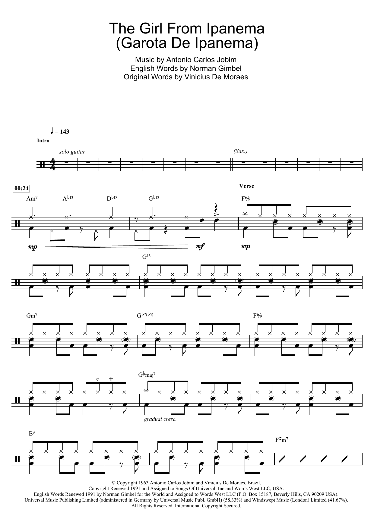 Antonio Carlos Jobim The Girl From Ipanema (Garota De Ipanema) sheet music notes and chords. Download Printable PDF.