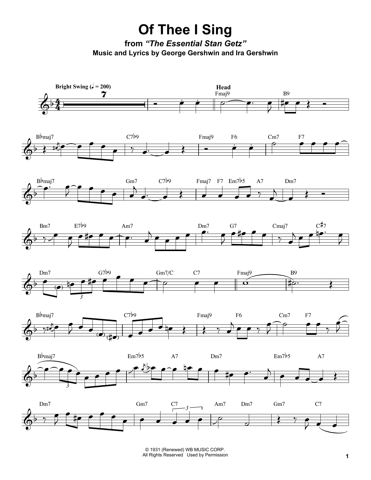 Learn to play Stan Getz Of Thee I Sing sheet music for Tenor Sax Transcription in minutes. Price: 6.9900$ Stan Getz Of Thee I Sing sheet music notes and chords arranged for Tenor Sax Transcription