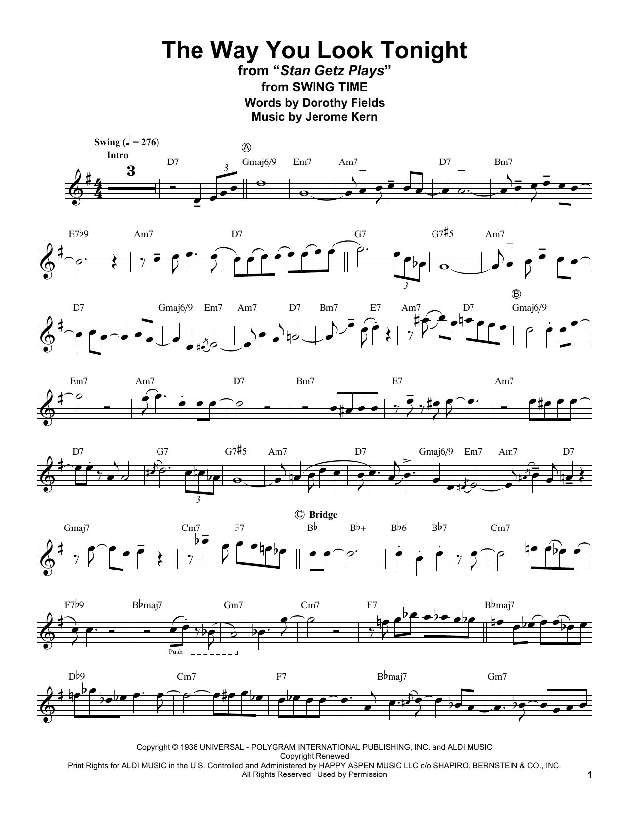 Learn to play Stan Getz The Way You Look Tonight sheet music for Tenor Sax Transcription in minutes. Price: 6.9900$ Stan Getz The Way You Look Tonight sheet music notes and chords arranged for Tenor Sax Transcription