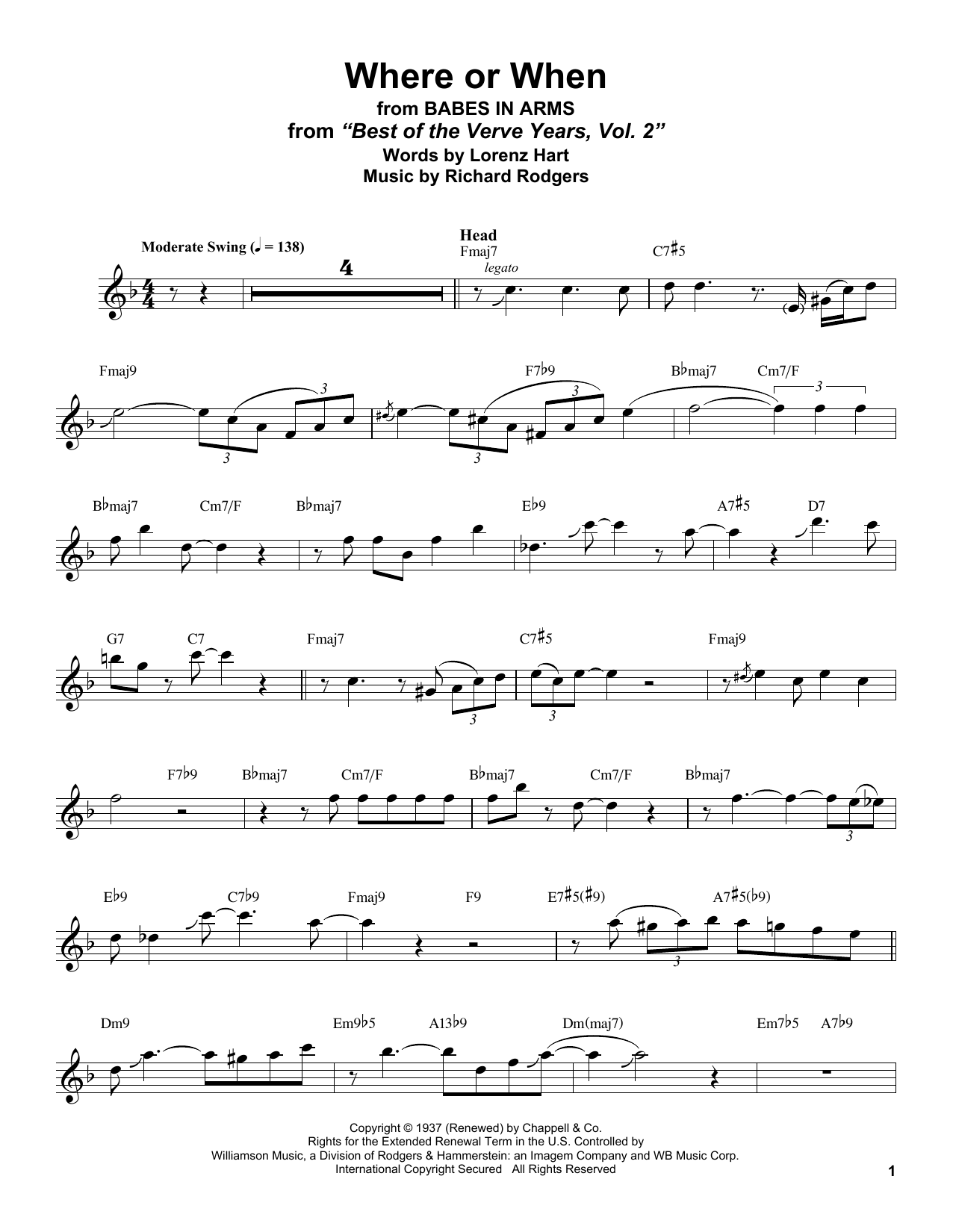 Learn to play Stan Getz Where Or When sheet music for Tenor Sax Transcription in minutes. Price: 6.9900$ Stan Getz Where Or When sheet music notes and chords arranged for Tenor Sax Transcription