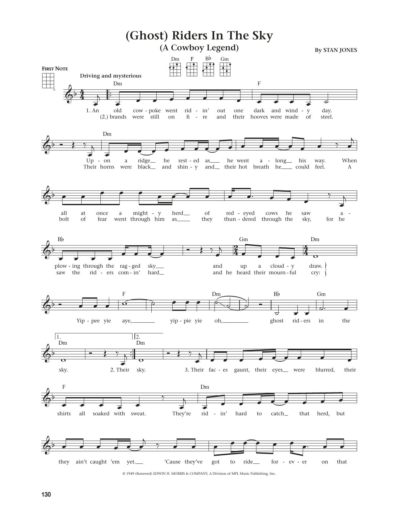 Stan Jones (Ghost) Riders In The Sky (A Cowboy Legend) (from The Daily Ukulele) (arr. Jim Beloff) sheet music notes and chords. Download Printable PDF.