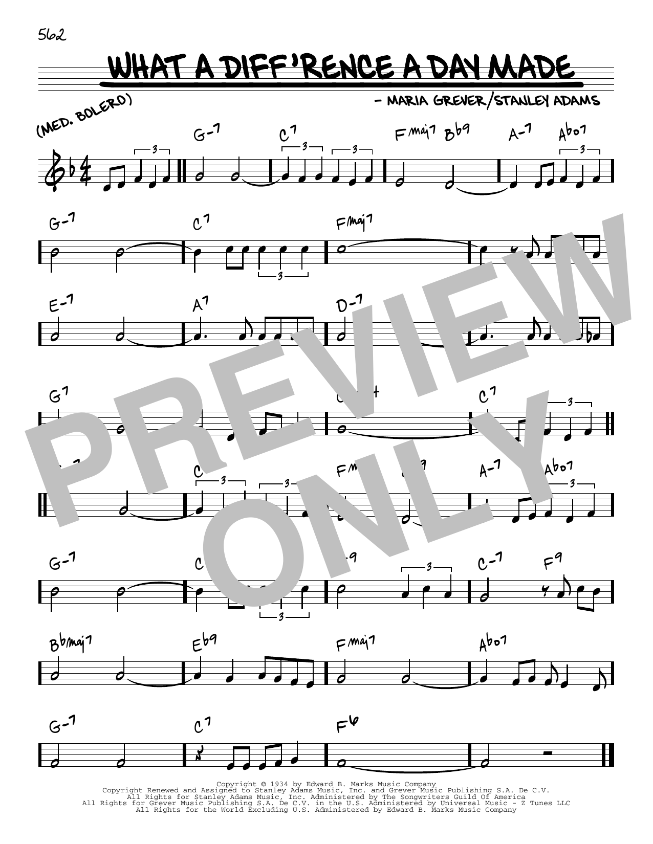 Stanley Adams What A Diff'rence A Day Made sheet music notes and chords. Download Printable PDF.