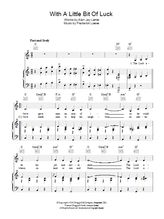 Learn to play Stanley Holloway With A Little Bit Of Luck sheet music for Piano, Vocal & Guitar Chords in minutes. Price: 7.8900$ Stanley Holloway With A Little Bit Of Luck sheet music notes and chords arranged for Piano, Vocal & Guitar Chords