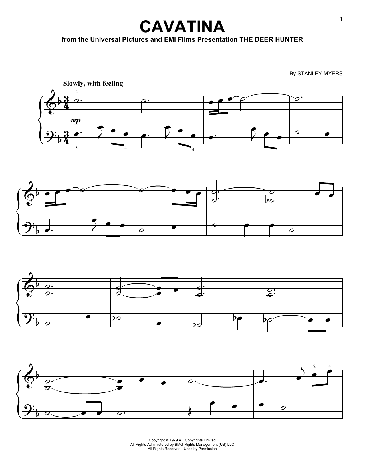 Stanley Myers Cavatina sheet music notes and chords. Download Printable PDF.