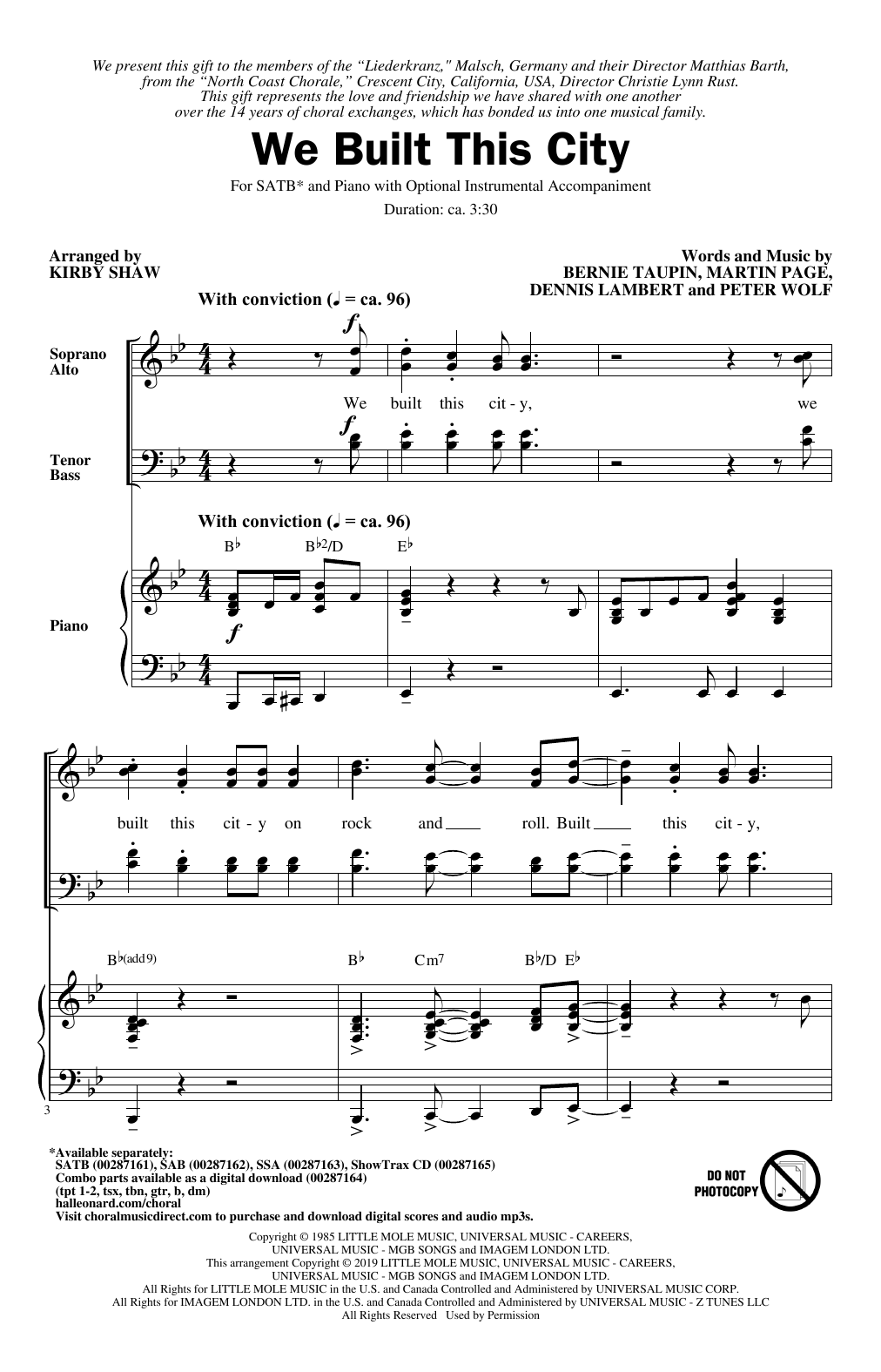 Starship We Built This City (arr. Kirby Shaw) sheet music notes and chords. Download Printable PDF.