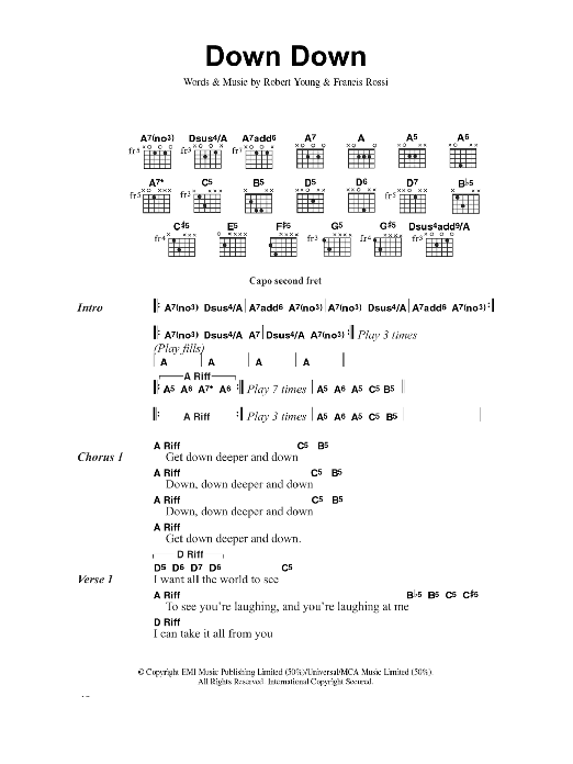 Status Quo Down Down sheet music notes and chords. Download Printable PDF.