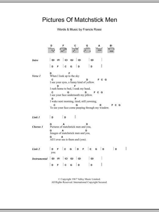 Status Quo Pictures Of Matchstick Men sheet music notes and chords. Download Printable PDF.