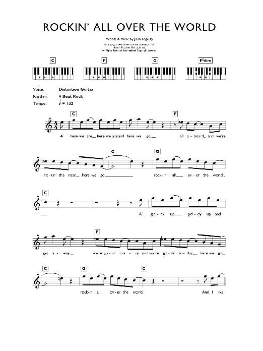 Status Quo Rockin' All Over The World sheet music notes and chords. Download Printable PDF.