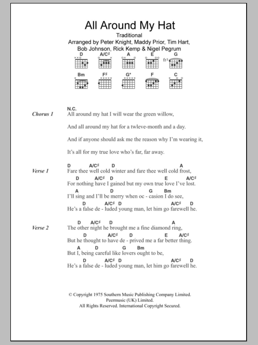 Steeleye Span All Around My Hat sheet music notes and chords. Download Printable PDF.