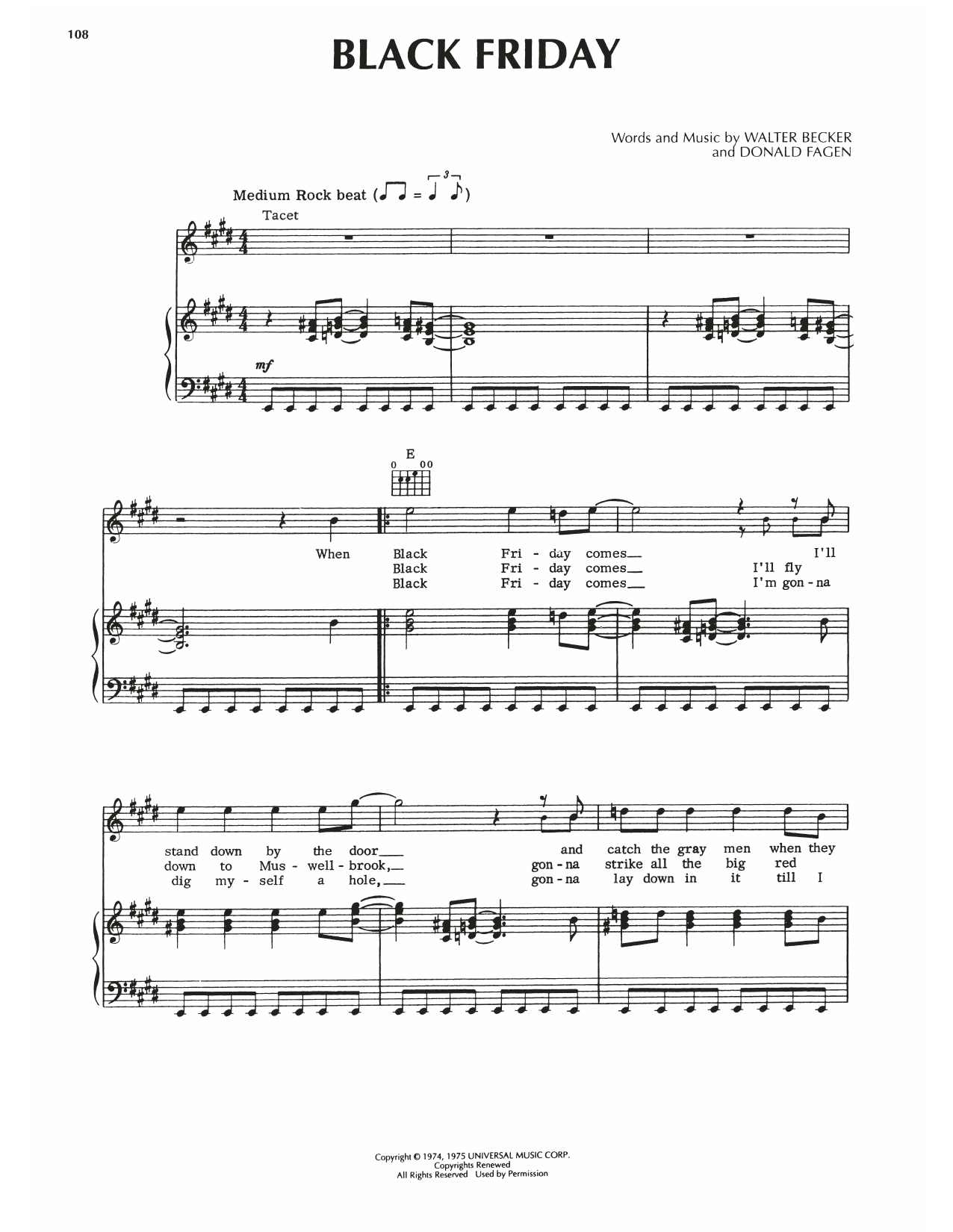 Steely Dan Black Friday sheet music notes and chords arranged for Piano, Vocal & Guitar Chords (Right-Hand Melody)