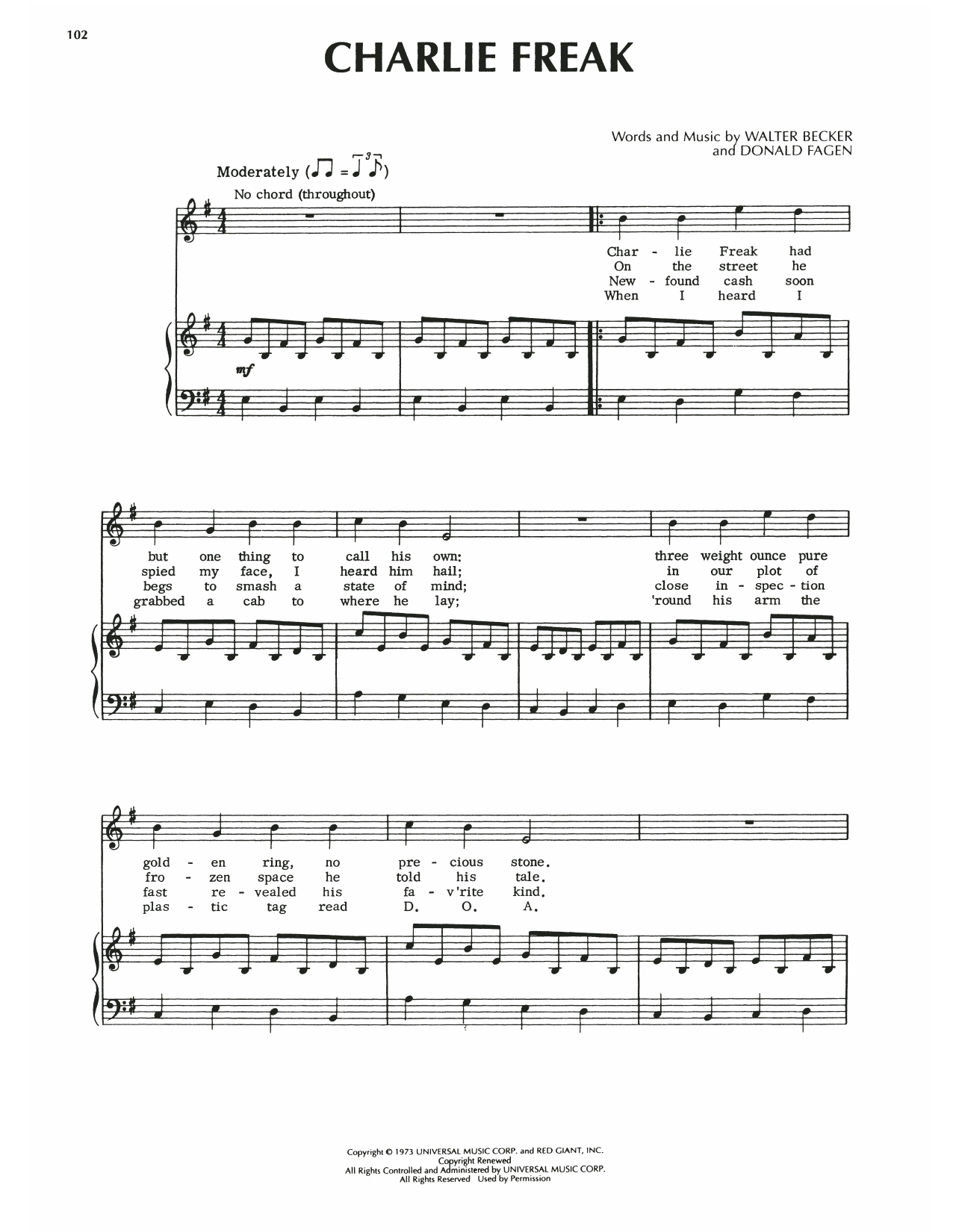 Learn to play Steely Dan Charlie Freak sheet music for Piano, Vocal & Guitar Chords (Right-Hand Melody) in minutes. Price: 6.9900$ Steely Dan Charlie Freak sheet music notes and chords arranged for Piano, Vocal & Guitar Chords (Right-Hand Melody)