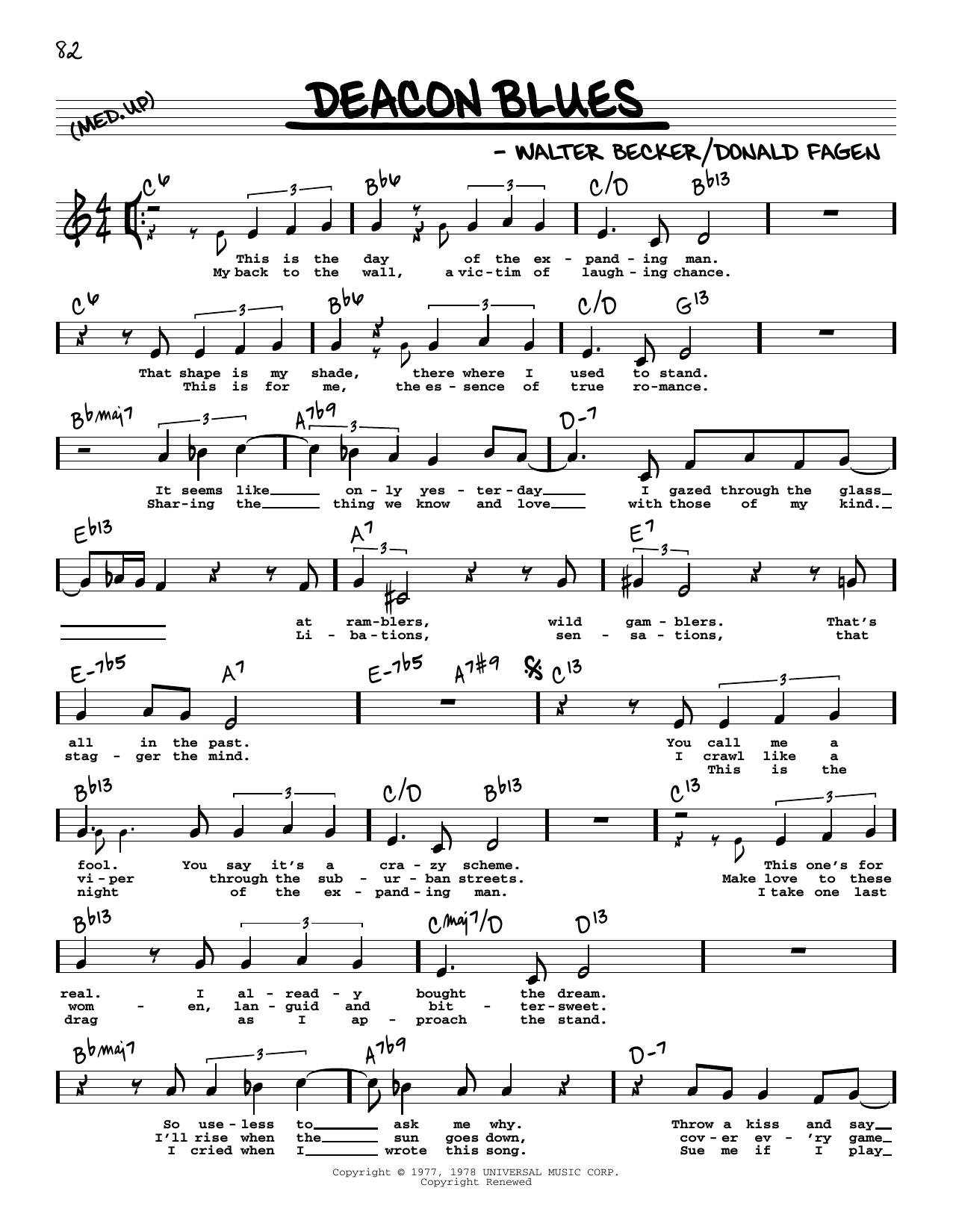 Learn to play Steely Dan Deacon Blues (High Voice) sheet music for Real Book – Melody, Lyrics & Chords in minutes. Price: 5.9900$ Steely Dan Deacon Blues (High Voice) sheet music notes and chords arranged for Real Book – Melody, Lyrics & Chords
