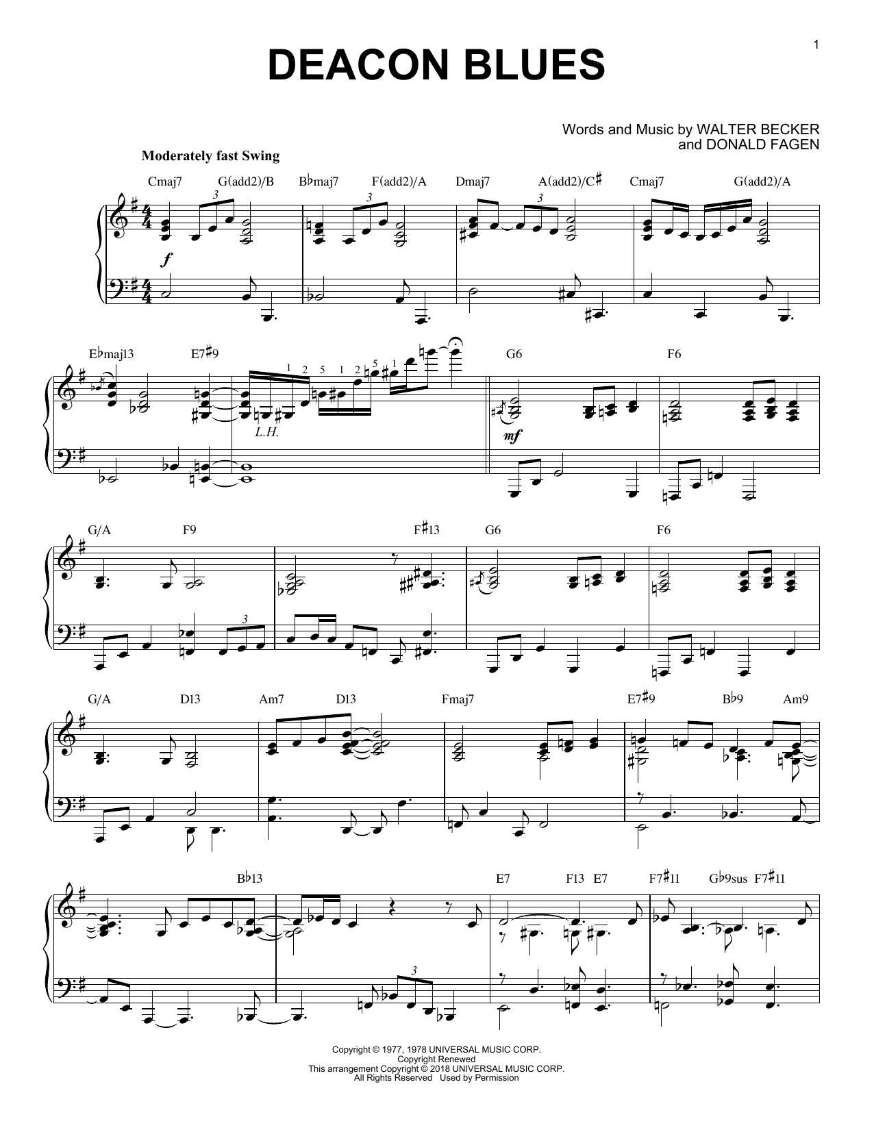 Steely Dan Deacon Blues [Jazz version] sheet music notes and chords. Download Printable PDF.