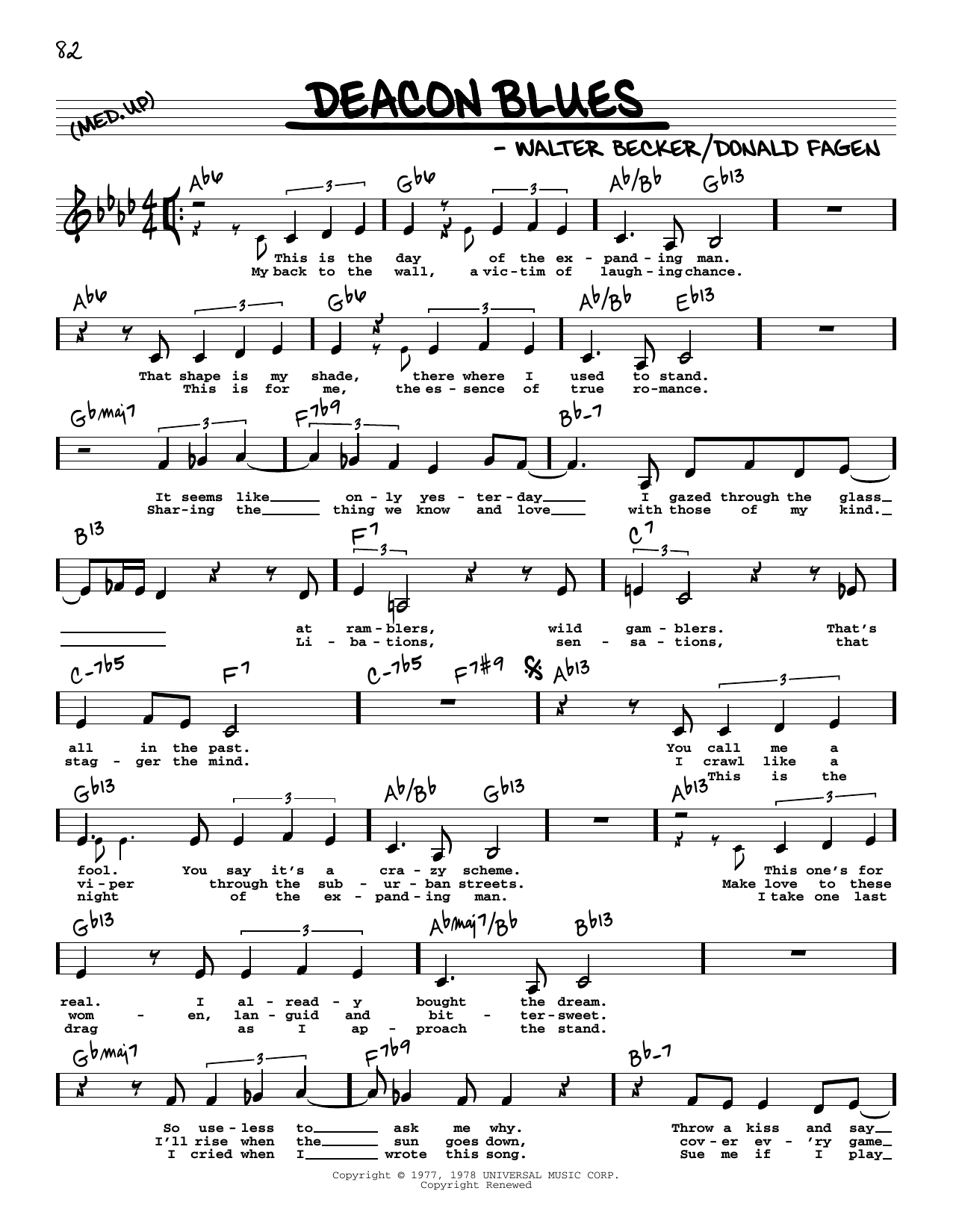 Learn to play Steely Dan Deacon Blues (Low Voice) sheet music for Real Book – Melody, Lyrics & Chords in minutes. Price: 5.9900$ Steely Dan Deacon Blues (Low Voice) sheet music notes and chords arranged for Real Book – Melody, Lyrics & Chords