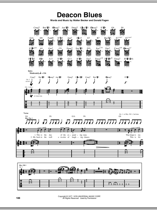 Steely Dan Deacon Blues sheet music notes and chords. Download Printable PDF.