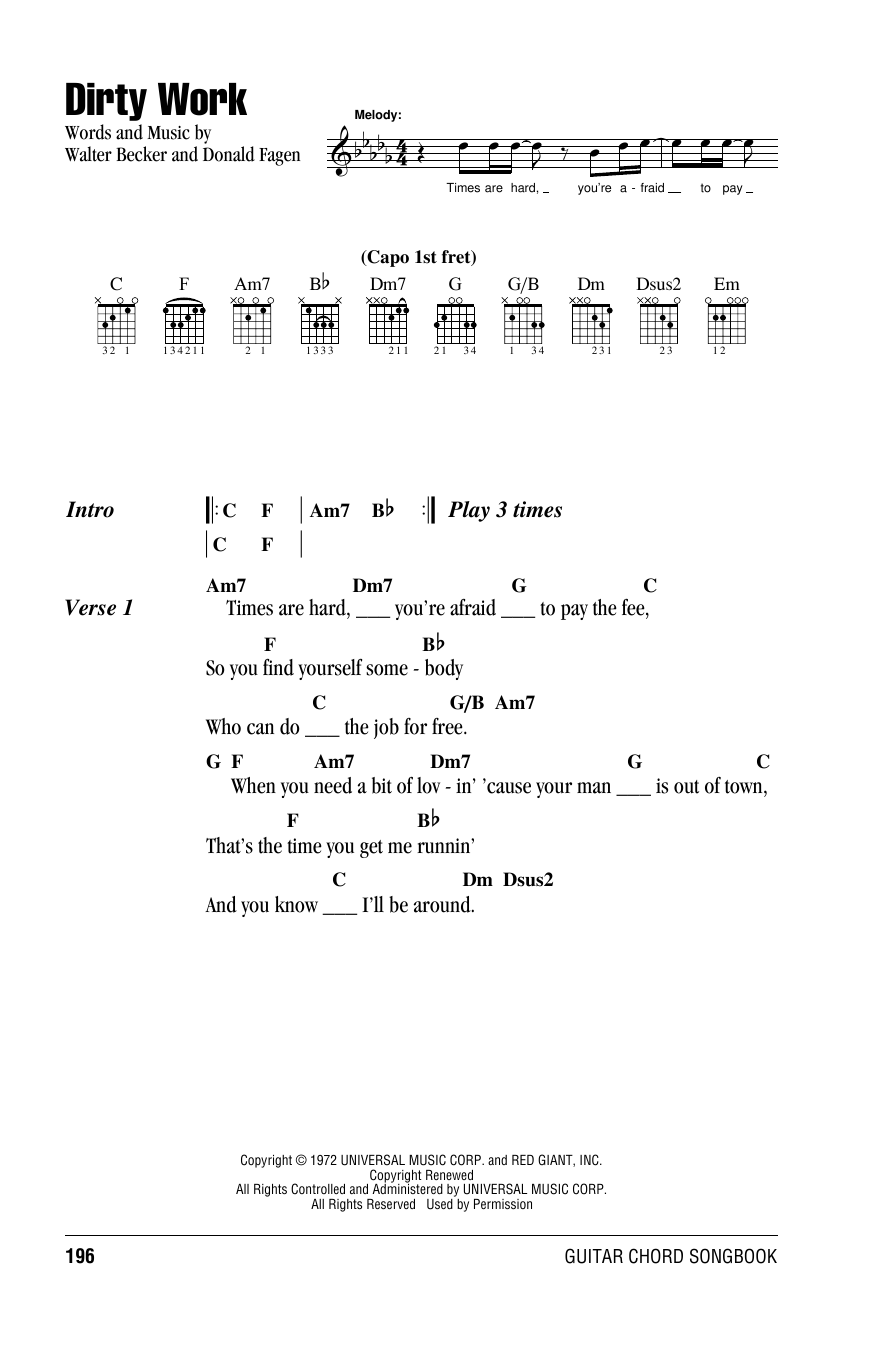 Steely Dan Dirty Work sheet music notes and chords. Download Printable PDF.