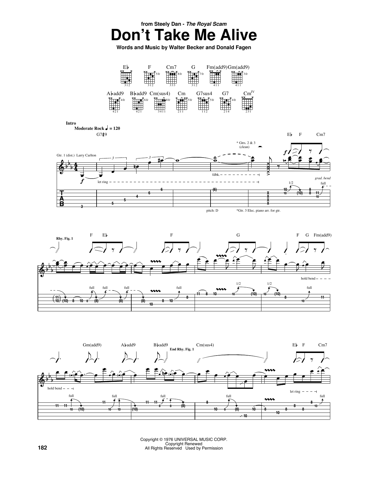 Steely Dan Don't Take Me Alive sheet music notes and chords. Download Printable PDF.