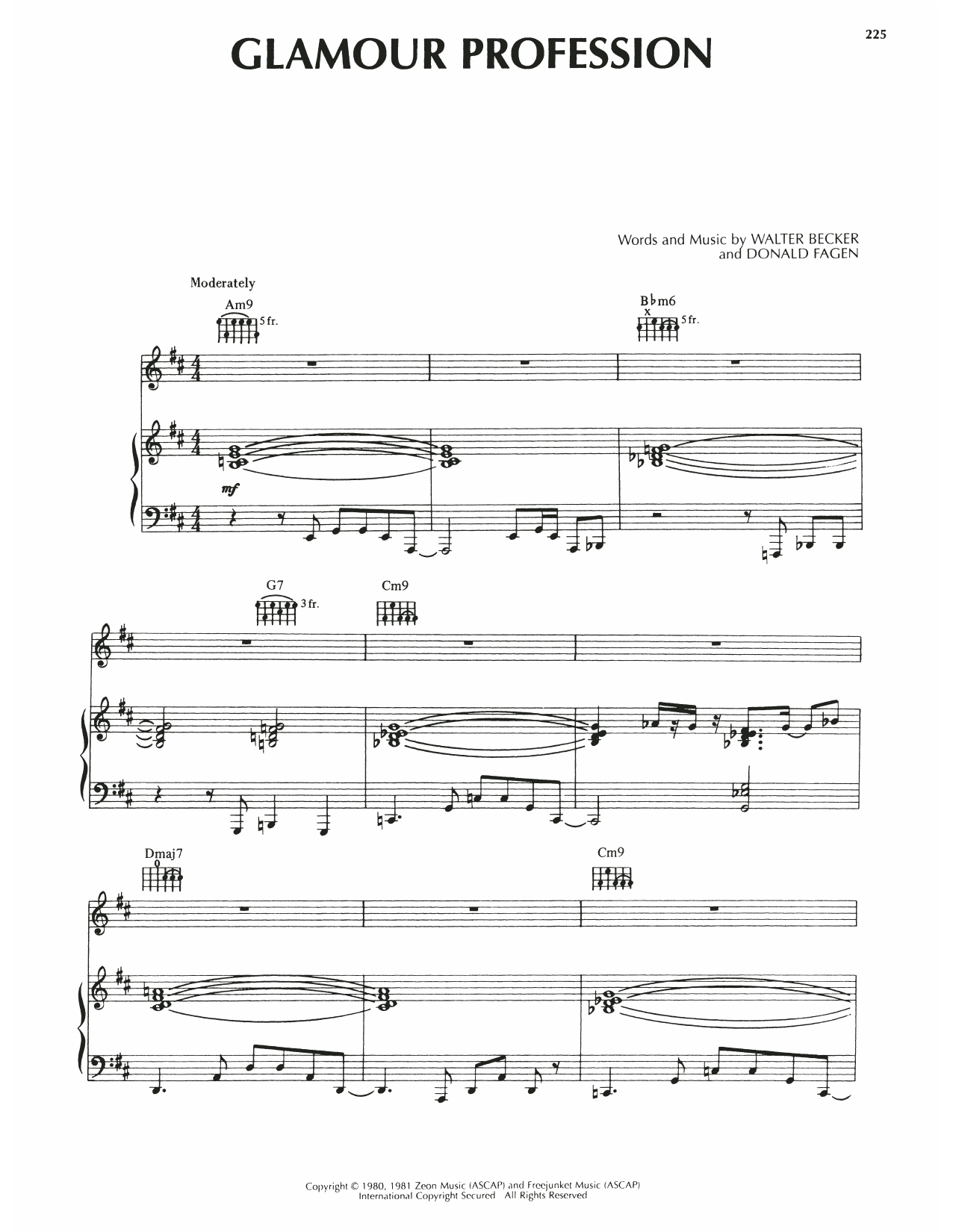 Learn to play Steely Dan Glamour Profession sheet music for Piano, Vocal & Guitar Chords (Right-Hand Melody) in minutes. Price: 6.9900$ Steely Dan Glamour Profession sheet music notes and chords arranged for Piano, Vocal & Guitar Chords (Right-Hand Melody)