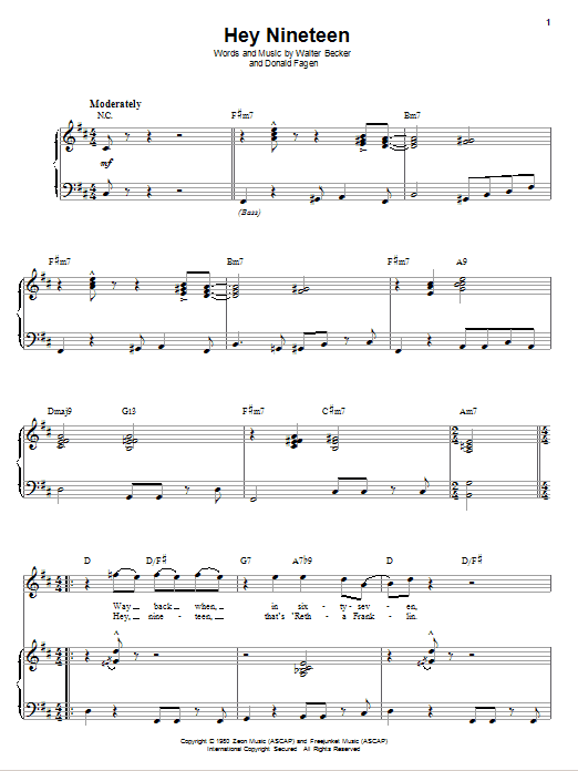 Steely Dan Hey Nineteen sheet music notes and chords. Download Printable PDF.