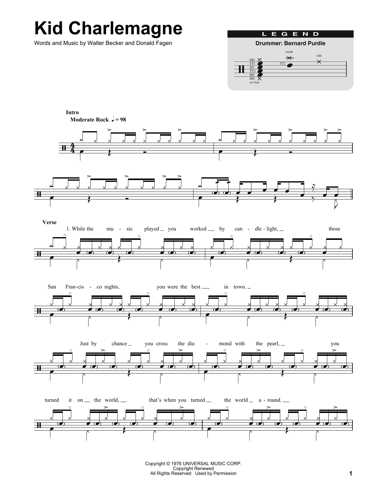 Steely Dan Kid Charlemagne sheet music notes and chords. Download Printable PDF.