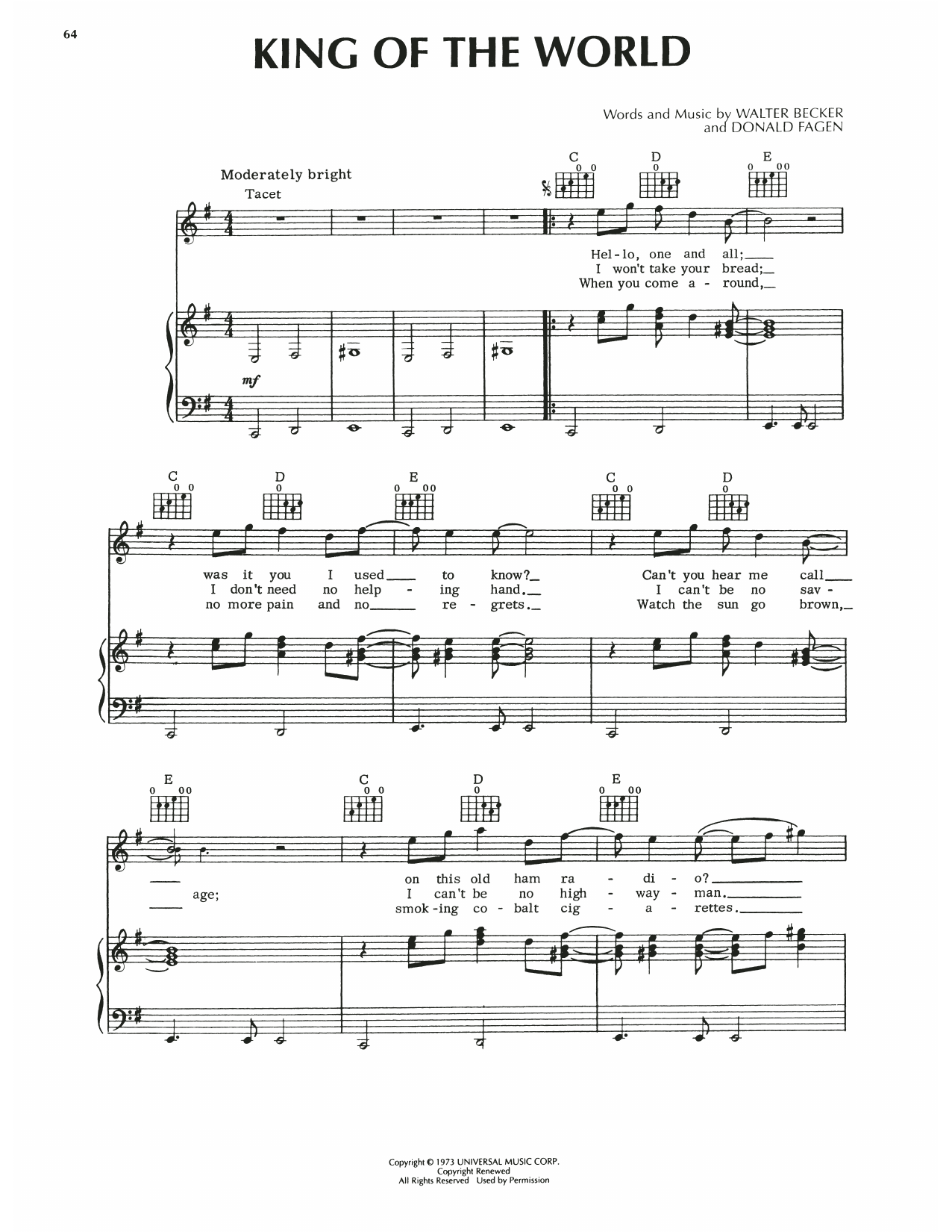 Steely Dan King Of The World sheet music notes and chords. Download Printable PDF.